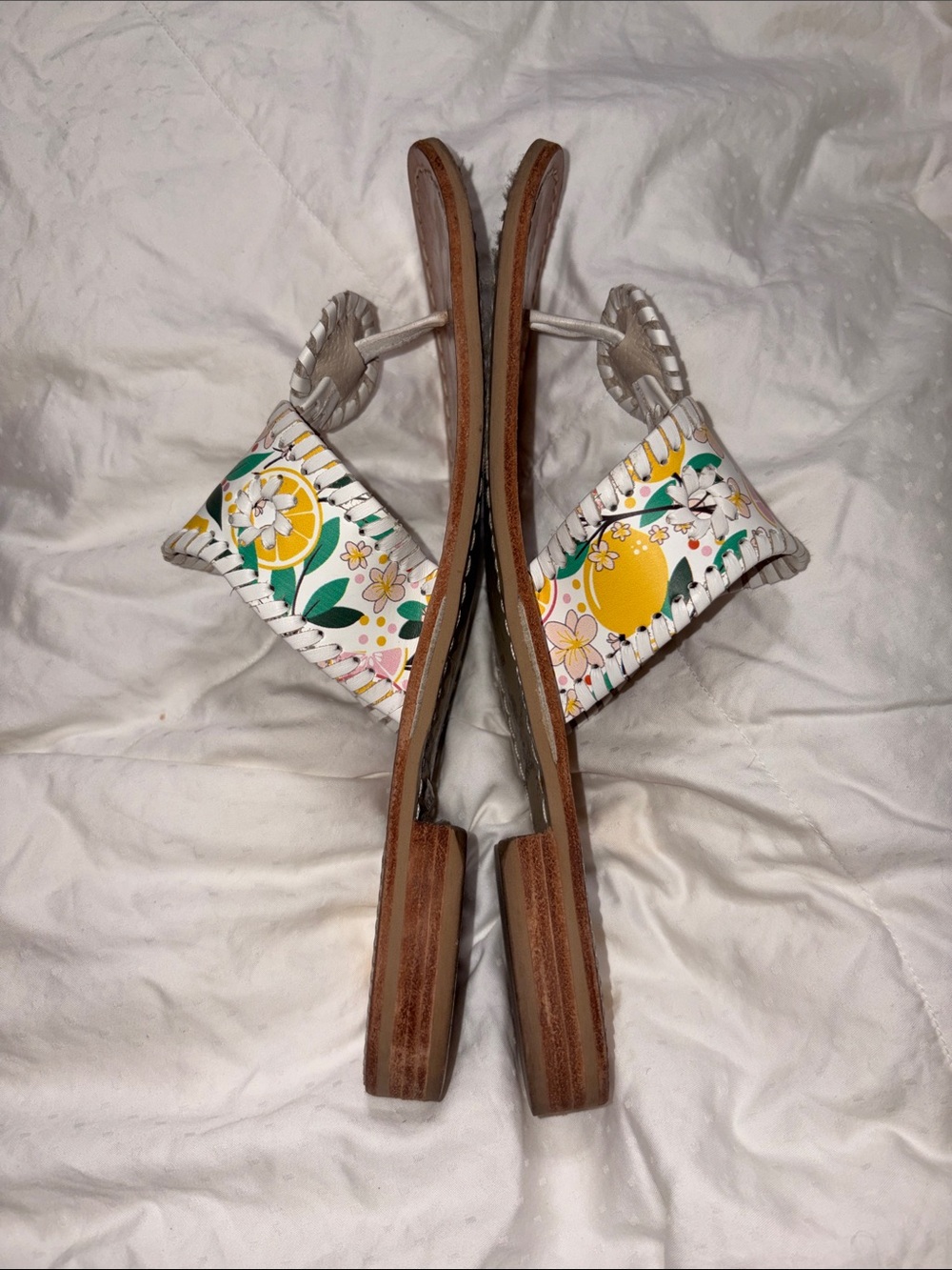 HTF Jack Rogers Lemon print whipstitch Flat Sandals - Picture 6 of 13
